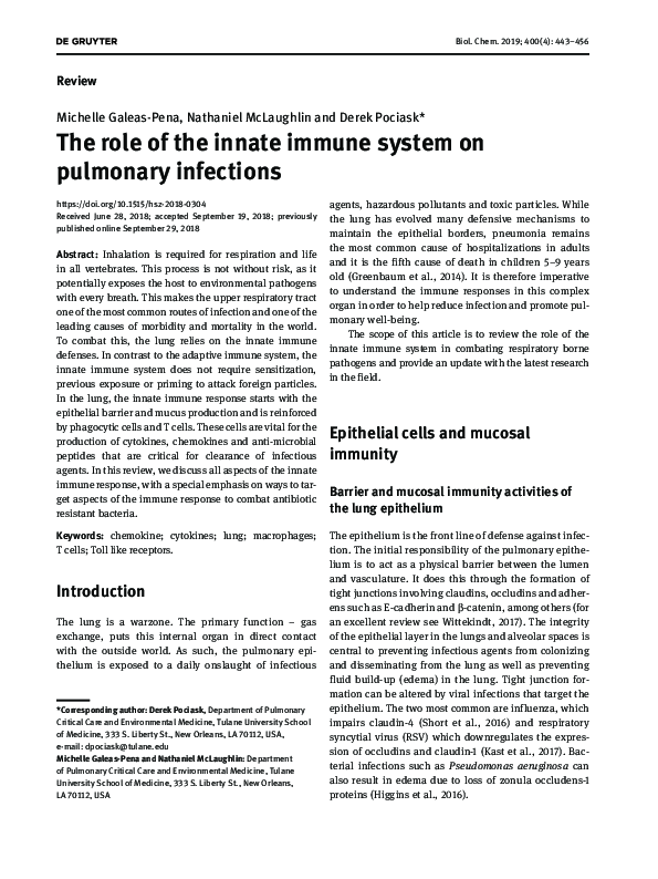 (PDF) The role of the innate immune system on pulmonary infections