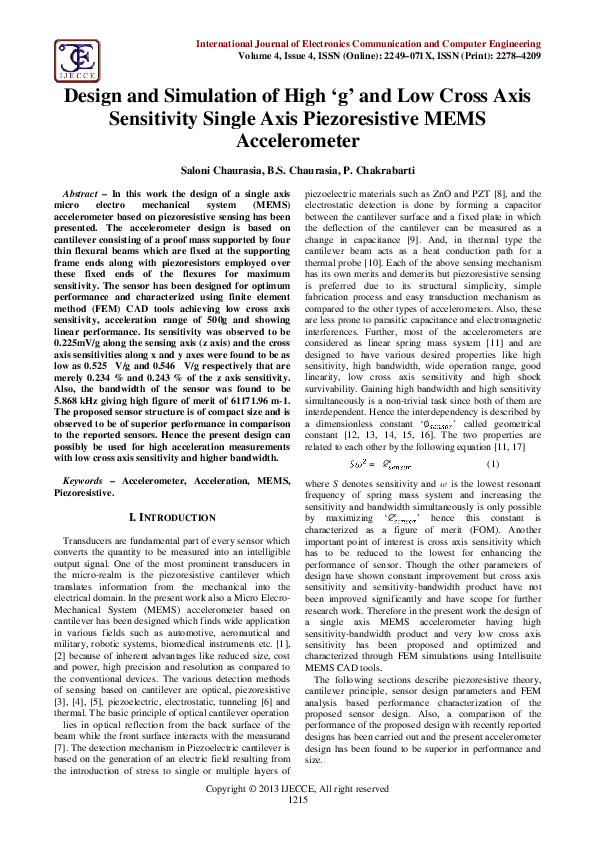 (PDF) Design and Simulation of High ‘g’ and Low Cross Axis Sensitivity