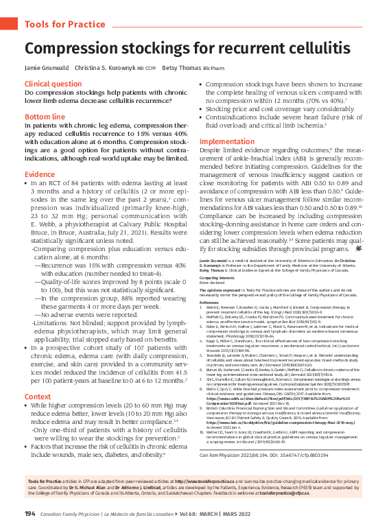 (PDF) Compression stockings for recurrent cellulitis Jamie Grunwald