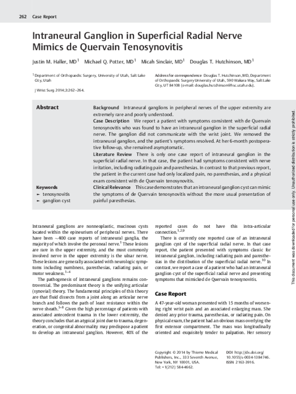(PDF) Intraneural Ganglion in Superficial Radial Nerve Mimics de ...