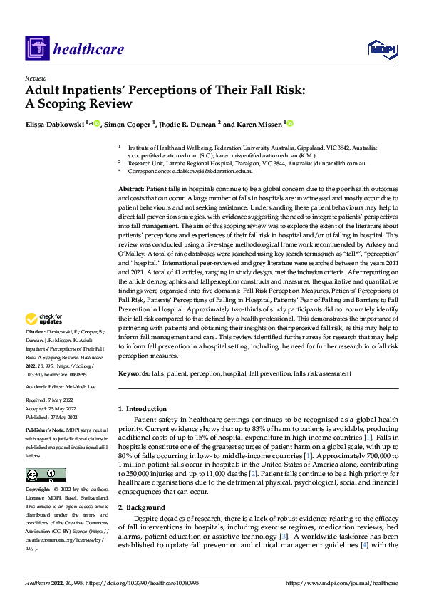 (PDF) Adult Inpatients’ Perceptions of Their Fall Risk: A Scoping Review