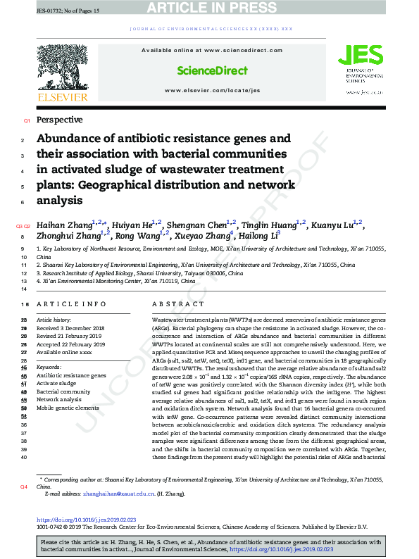 (PDF) Abundance of antibiotic resistance genes and their association ...