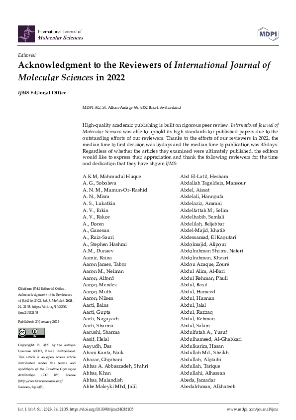 (PDF) Acknowledgment to the Reviewers of International Journal of ...