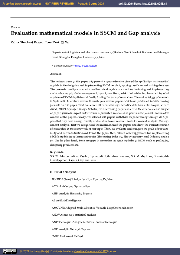 (PDF) Evaluation Mathematical Models in SSCM and Gap Analysis