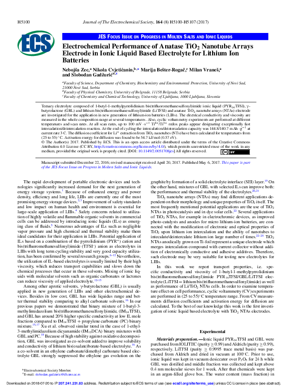 (PDF) Electrochemical Performance of Anatase TiO 2 Nanotube Arrays ...