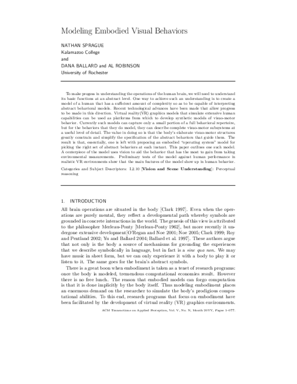 (PDF) Modeling embodied visual behaviors