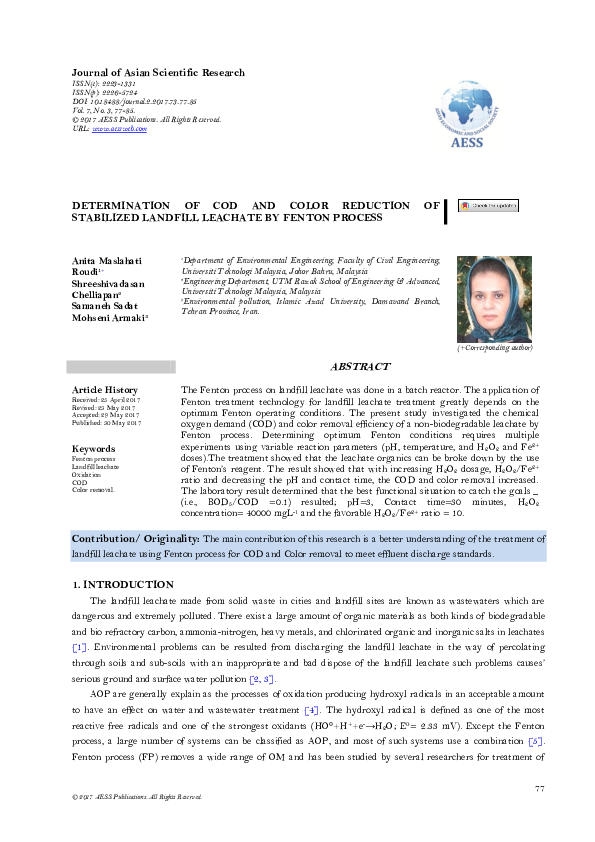 (PDF) Determination of Cod and Color Reduction of Stabilized Landfill ...