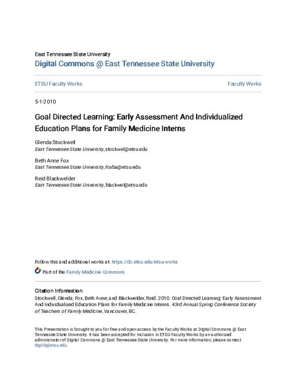 (PDF) Goal Directed Learning: Early Assessment And Individualized ...