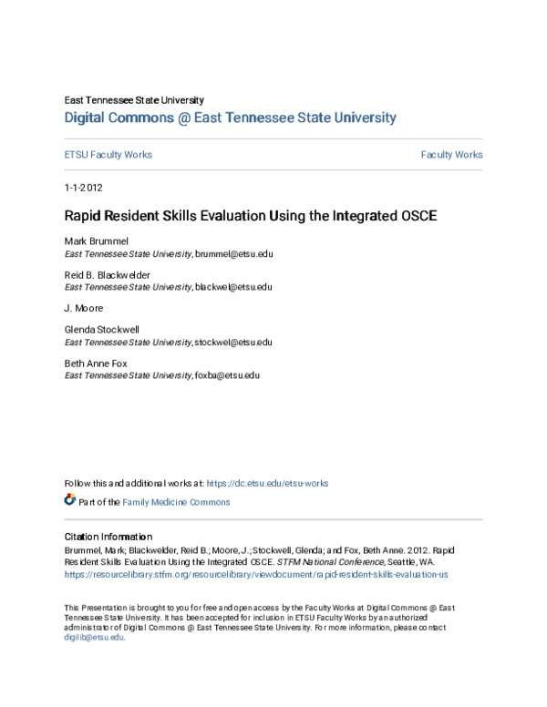 (PDF) Rapid Resident Skills Evaluation Using the Integrated OSCE