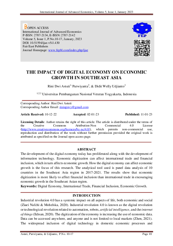 (PDF) The Impact of Digital Economy on Economic Growth in Southeast Asia