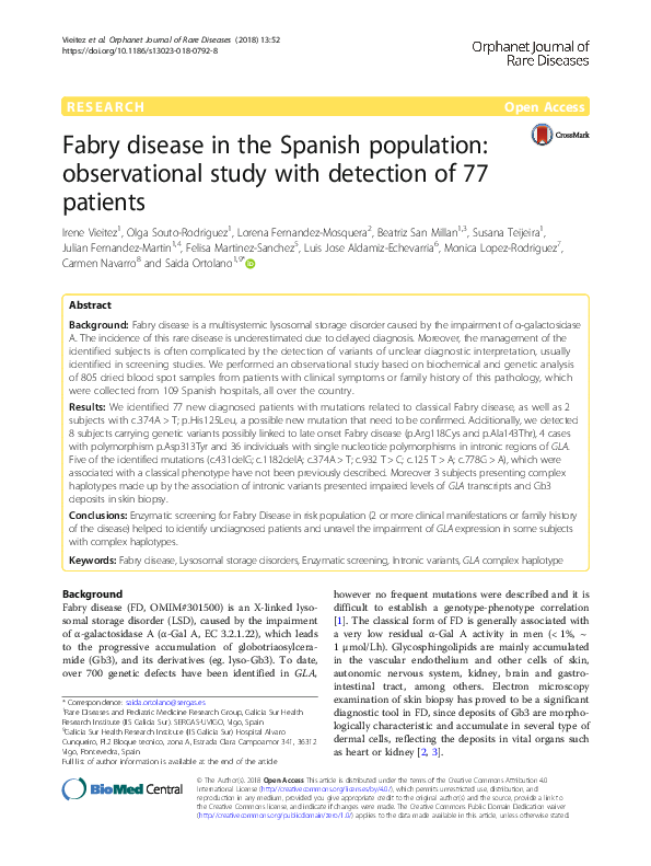 (PDF) Fabry disease in the Spanish population: observational study with ...
