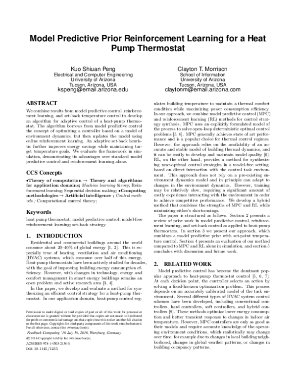 (PDF) Model Predictive Prior Reinforcement Learning for a Heat Pump ...