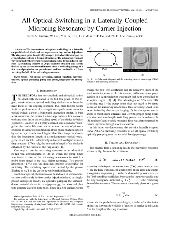 (PDF) All-optical switching in a laterally coupled microring resonator ...
