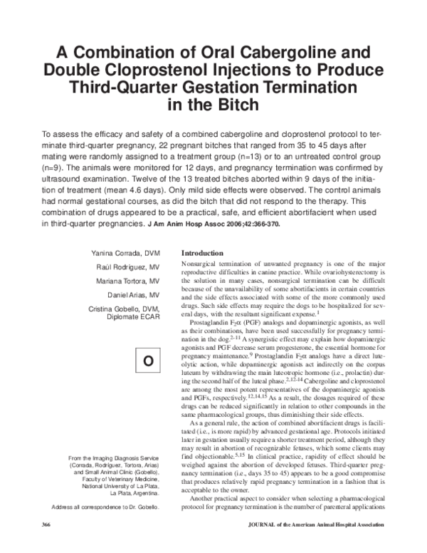 (PDF) A combination of oral cabergoline and double cloprostenol ...
