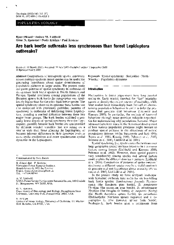 (PDF) Are bark beetle outbreaks less synchronous than forest ...