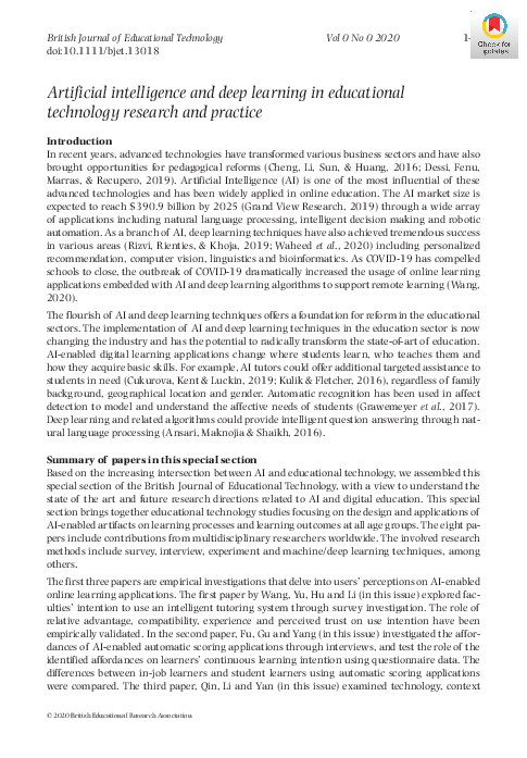 (PDF) Artificial intelligence and deep learning in educational ...