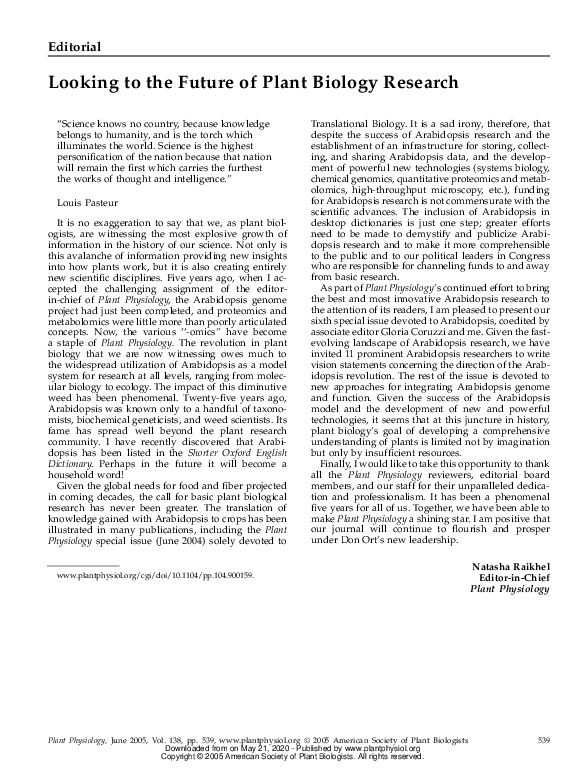 (PDF) Looking to the Future of Plant Biology Research