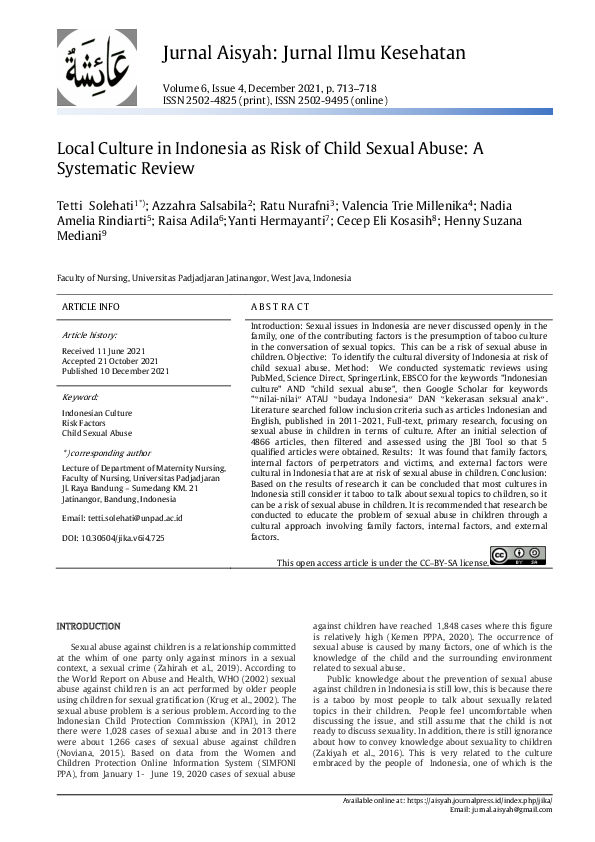 PDF Local Culture in Indonesia As Risk of Child Sexual Abuse A  