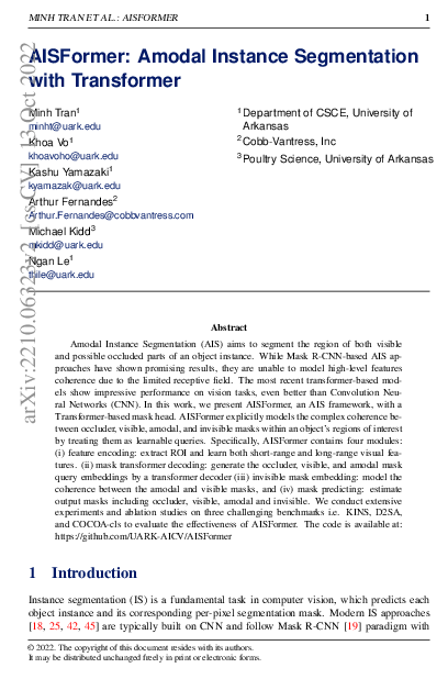 (PDF) AISFormer: Amodal Instance Segmentation with Transformer