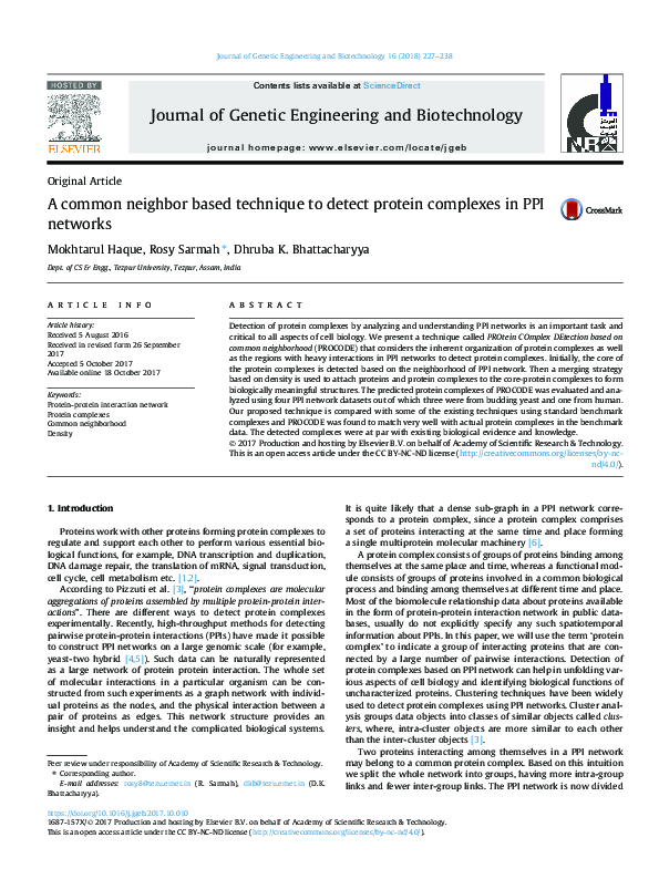 (PDF) A common neighbor based technique to detect protein complexes in ...