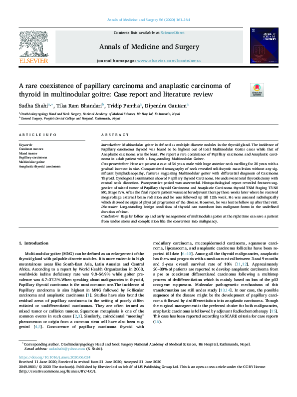 (PDF) A rare coexistence of papillary carcinoma and anaplastic ...
