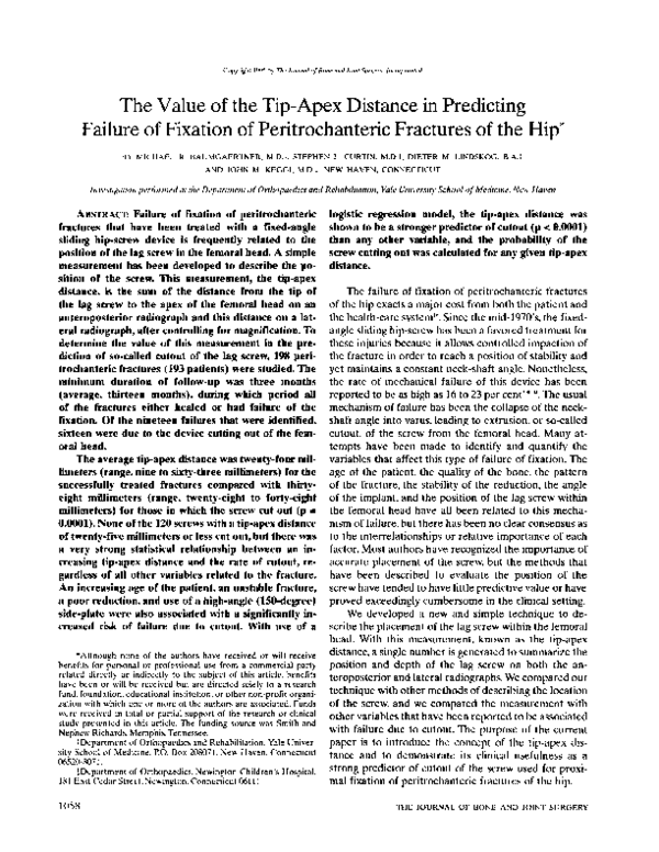 (PDF) The value of the tip-apex distance in predicting failure of ...