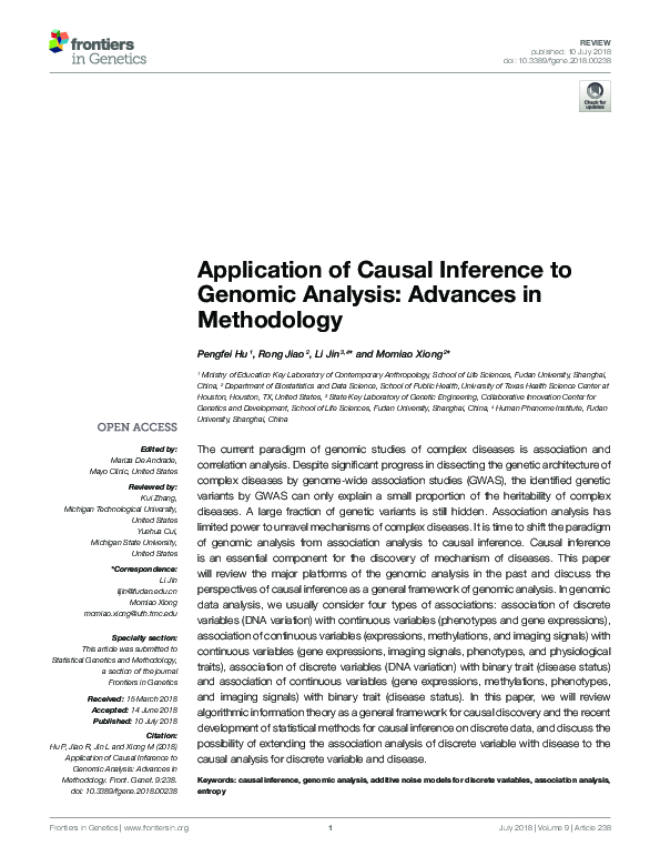 (PDF) Application of Causal Inference to Genomic Analysis: Advances in ...
