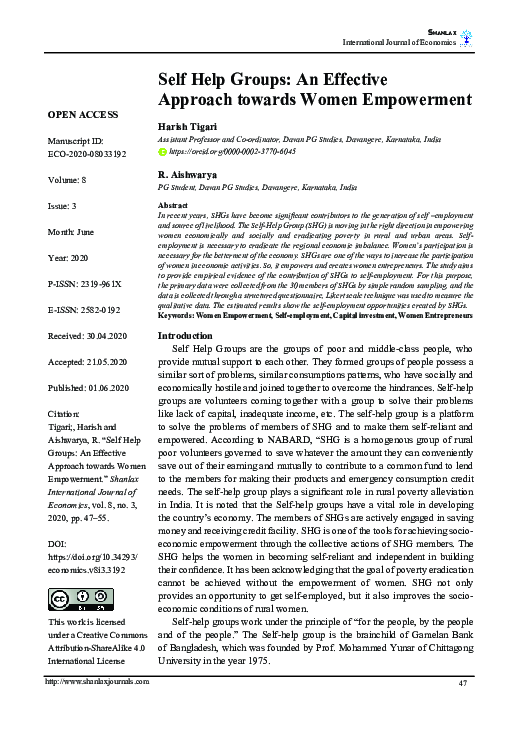 (PDF) Self Help Groups: An Effective Approach towards Women Empowerment