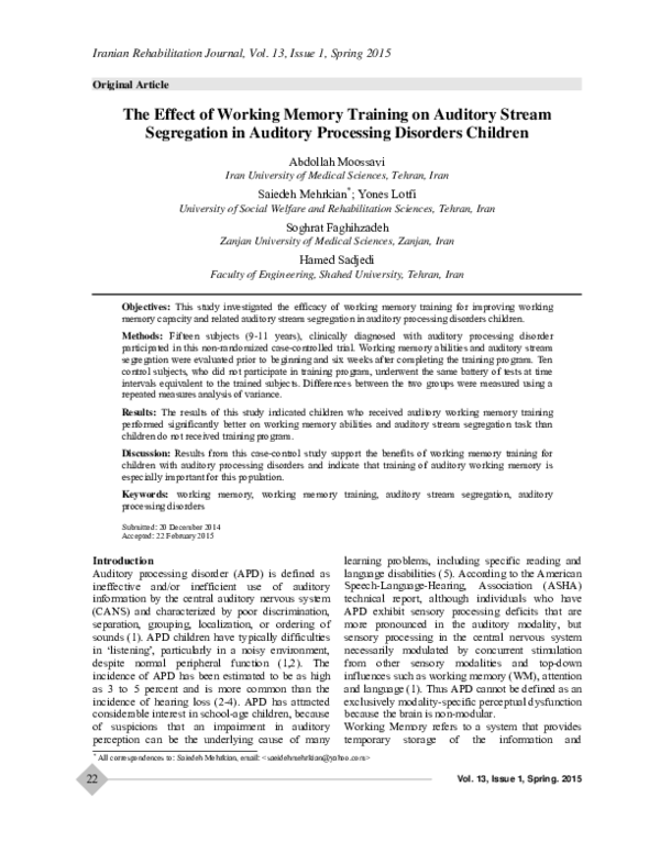 (PDF) The effect of Working Memory Training on Auditory Stream ...