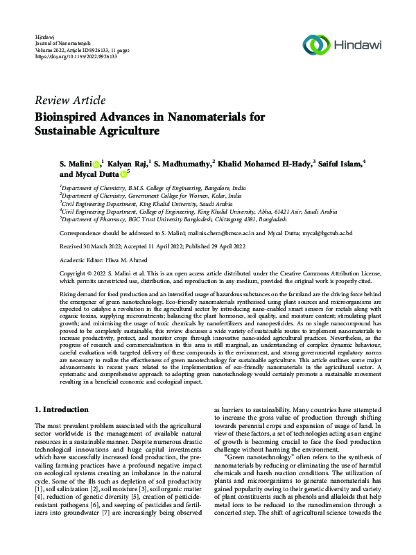 (PDF) Bioinspired Advances in Nanomaterials for Sustainable Agriculture