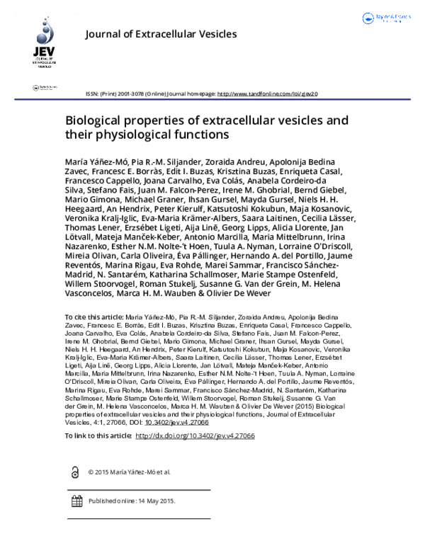 (PDF) Biological properties of extracellular vesicles and their ...