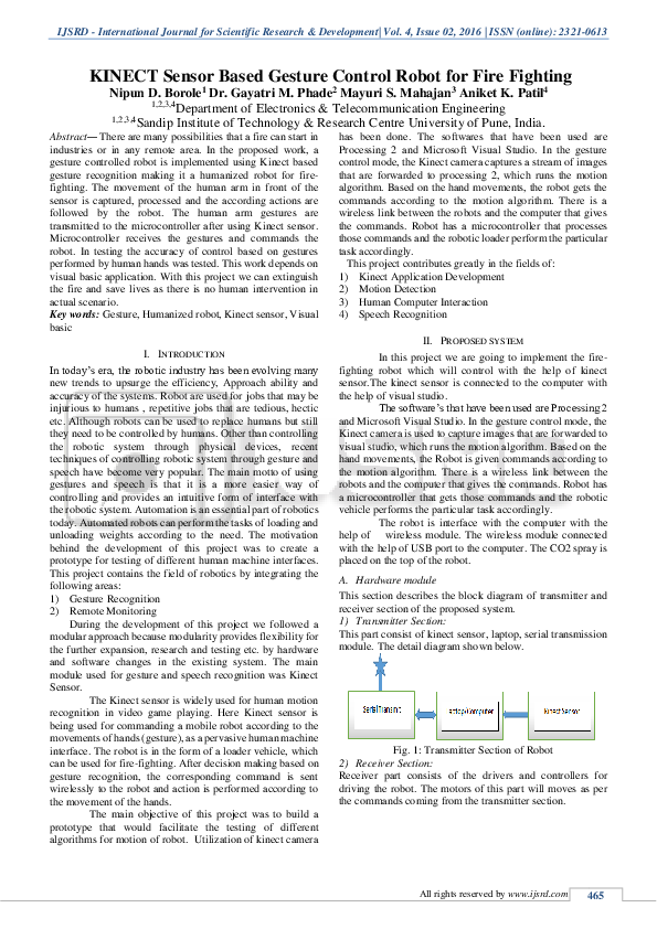 (PDF) KINECT Sensor Based Gesture Control Robot for Fire Fighting