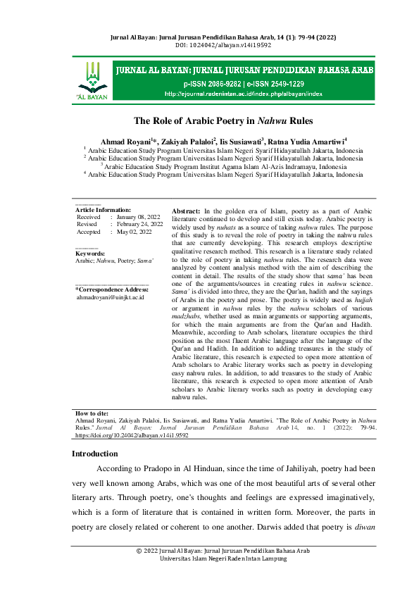 (PDF) The Role of Arabic Poetry in Nahwu Rules