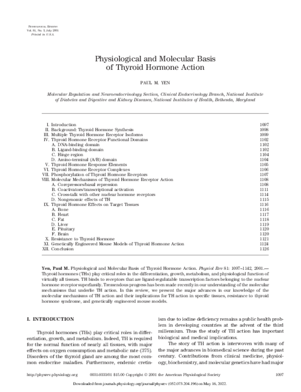 (PDF) Physiological and Molecular Basis of Thyroid Hormone Action
