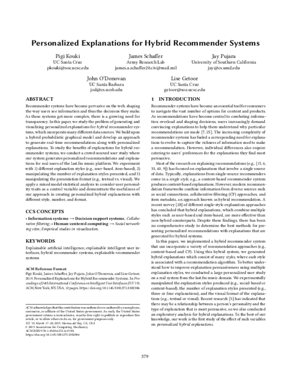 (PDF) Personalized explanations for hybrid recommender systems