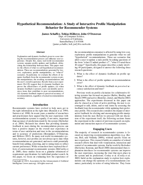 (PDF) Hypothetical Recommendation: A Study of Interactive Profile ...