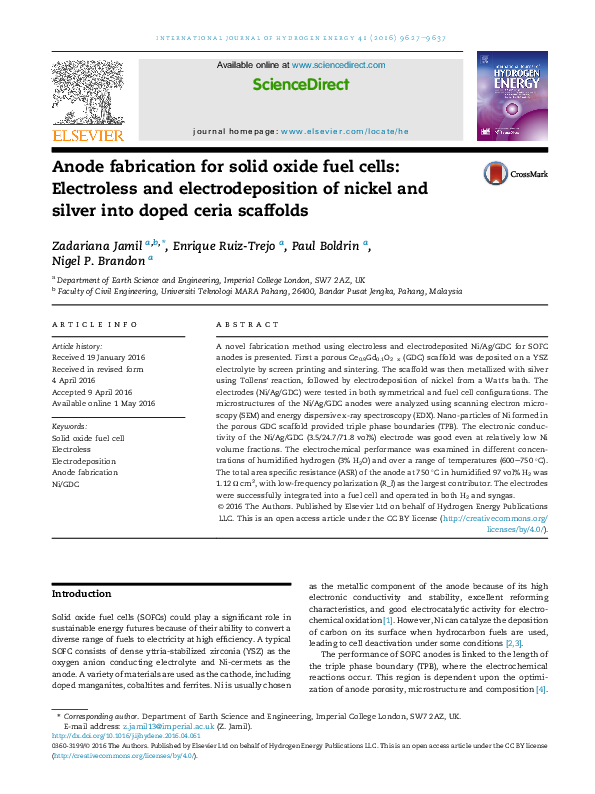 (PDF) Anode fabrication for solid oxide fuel cells: Electroless and ...