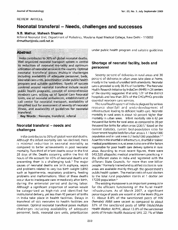 (PDF) Neonatal transferal - Needs, challenges and successes