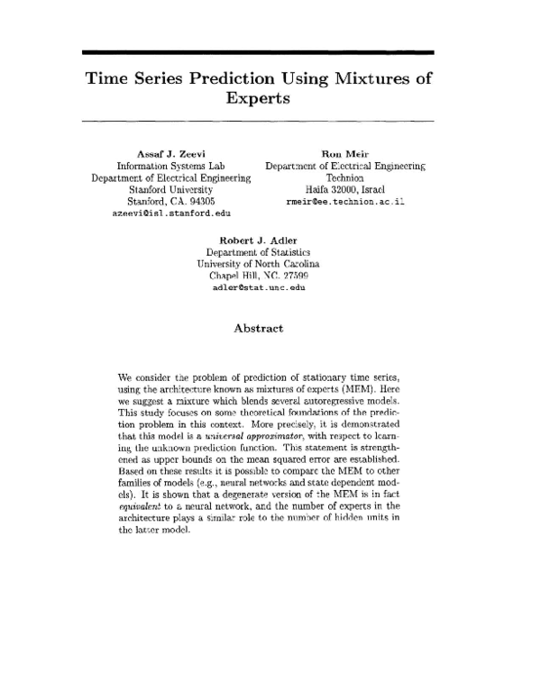 (PDF) Time series prediction using mixtures of experts