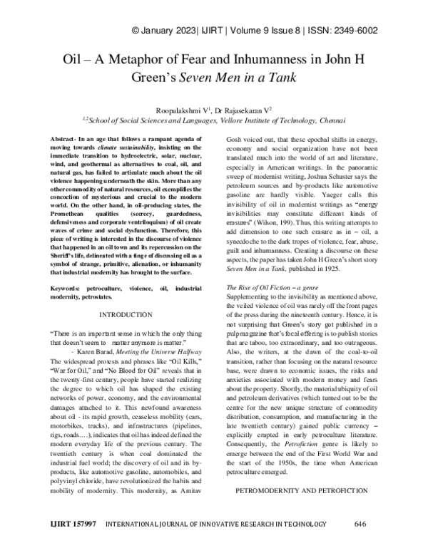 (PDF) Oil -A Metaphor of Fear and Inhumanness in John H Green's Seven ...