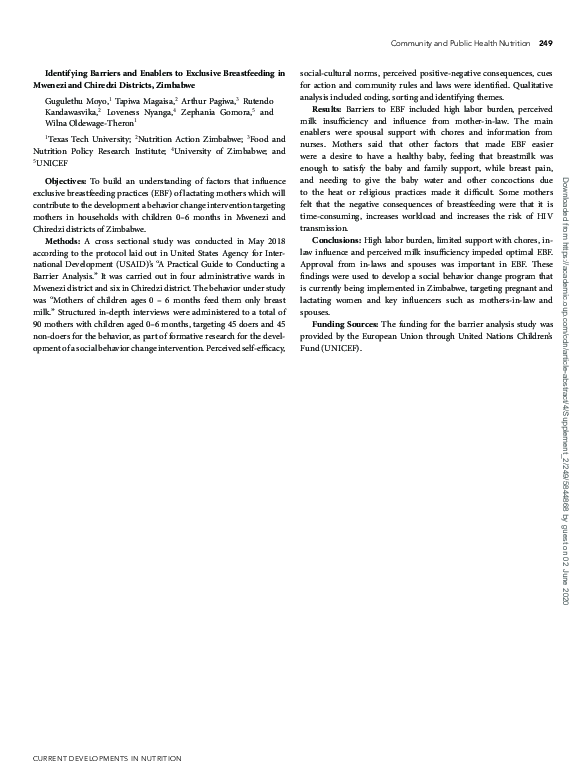 (PDF) Identifying Barriers and Enablers to Exclusive Breastfeeding in
