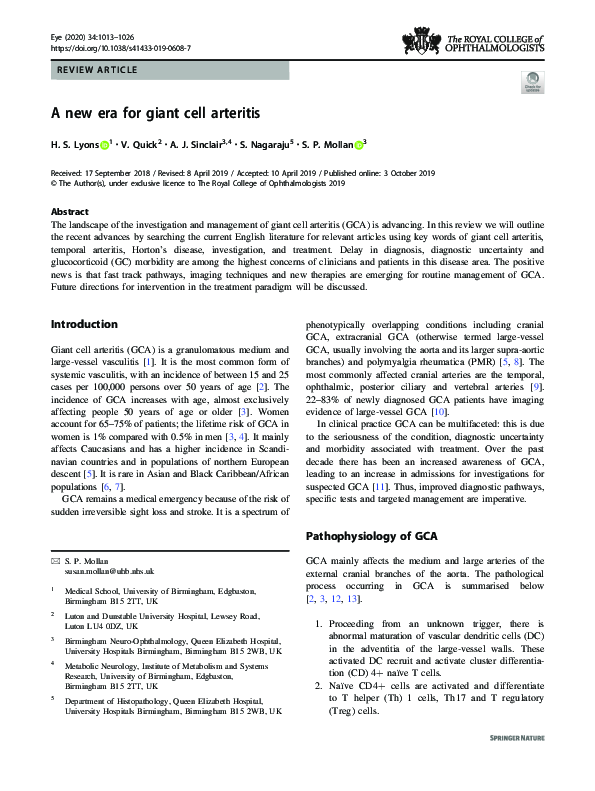 (PDF) A new era for giant cell arteritis