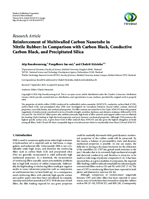 (PDF) Reinforcement of Multiwalled Carbon Nanotube in Nitrile Rubber ...