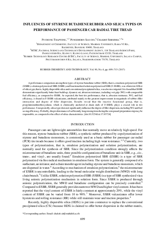 (PDF) Influences of Styrene Butadiene Rubber and Silica Types on ...
