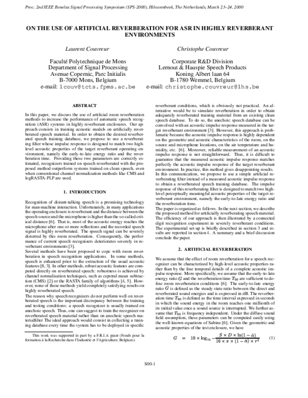 (PDF) On the Use of Artificial Reverberation for ASR in highly ...