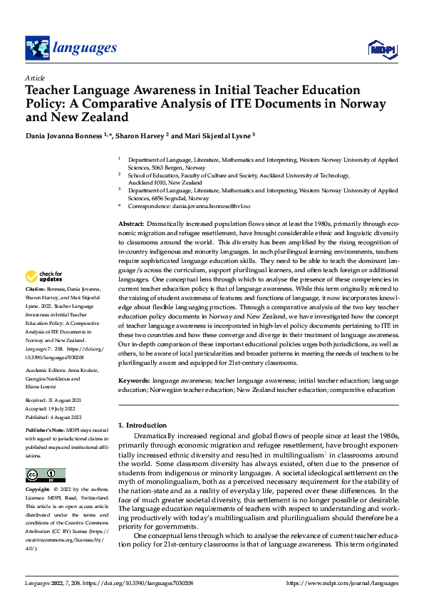 (PDF) Teacher Language Awareness in Initial Teacher Education Policy: A ...