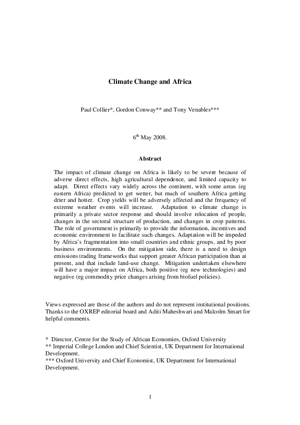 (PDF) Climate change and Africa