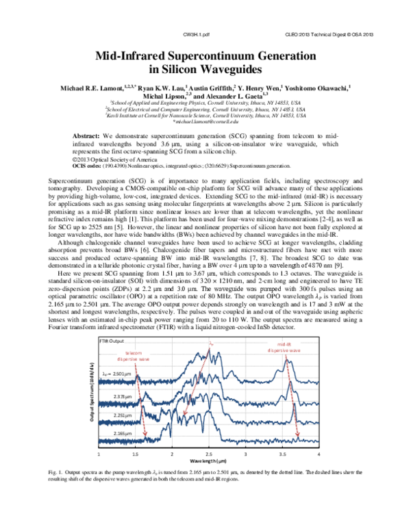 (PDF) Mid-Infrared Supercontinuum Generation in Silicon Waveguides