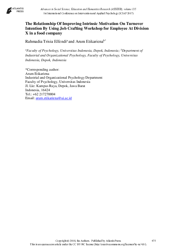 (PDF) The Relationship Of Improving Intrinsic Motivation On Turnover ...