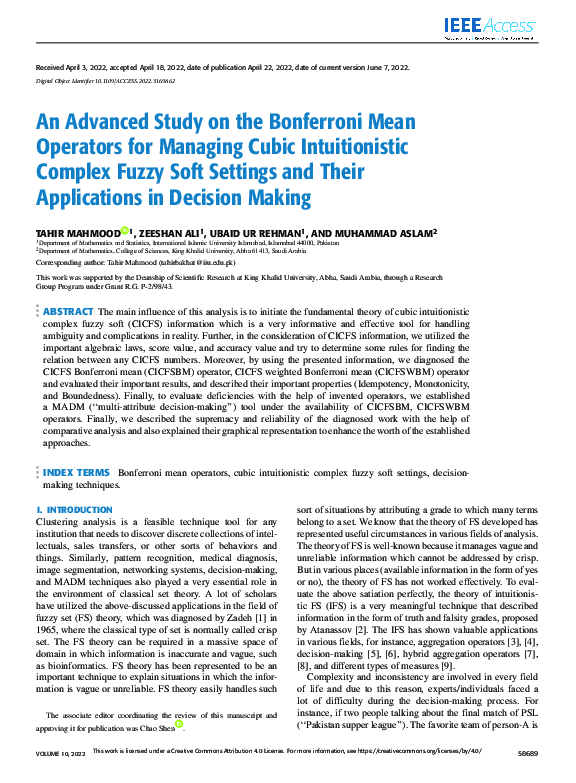 (PDF) An Advanced Study on the Bonferroni Mean Operators for Managing ...